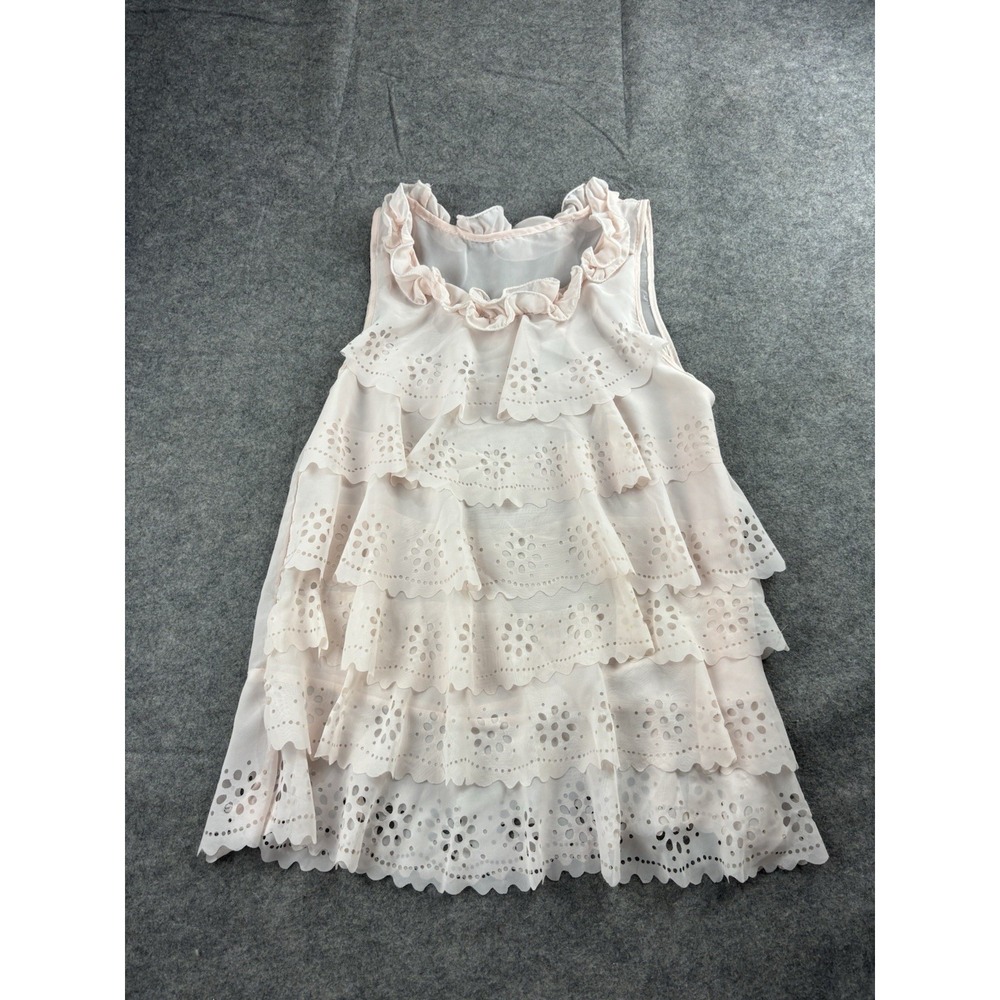 MESH SHEER BABY PINK EYELET BLOUSE RUFFLE TIERED GIRLY BOHO FAIRY ETHEREAL SZ S?
